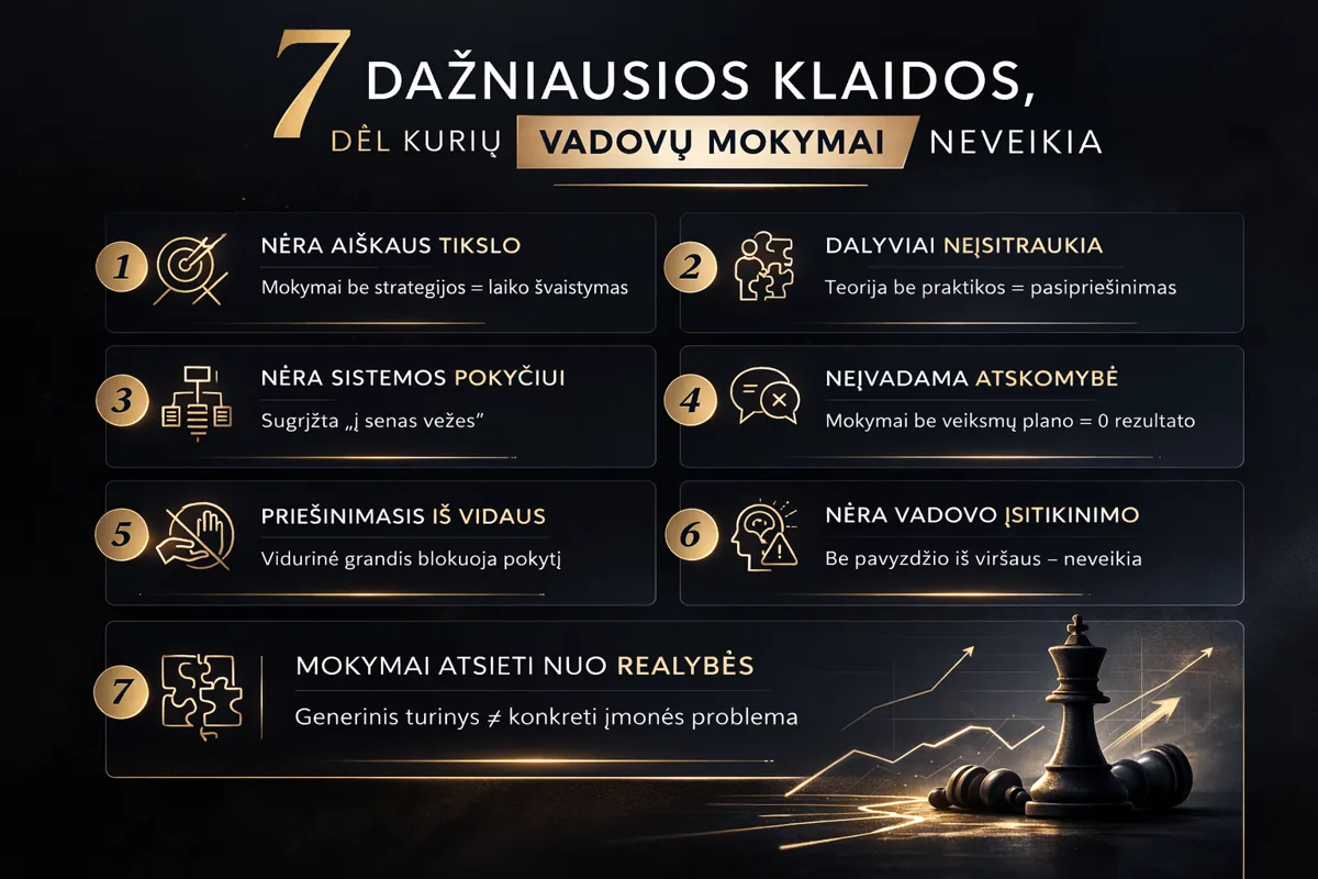 kodėl vadovų mokymai neveikia – 7 dažniausios klaidos
